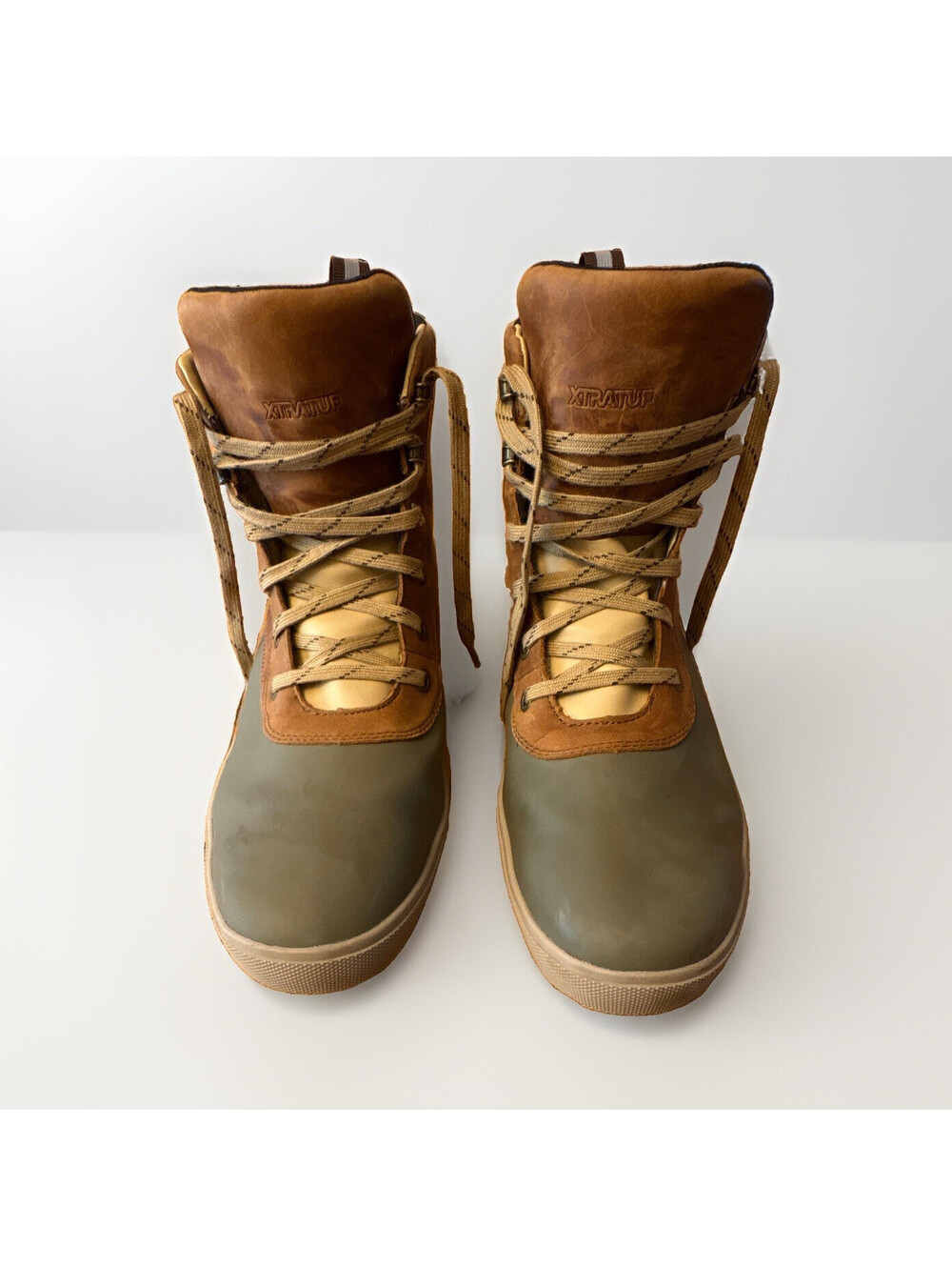 XTRATUF Men's LEATHER LACE ANKLE DECK BOOT Tan/Green Camo US 14